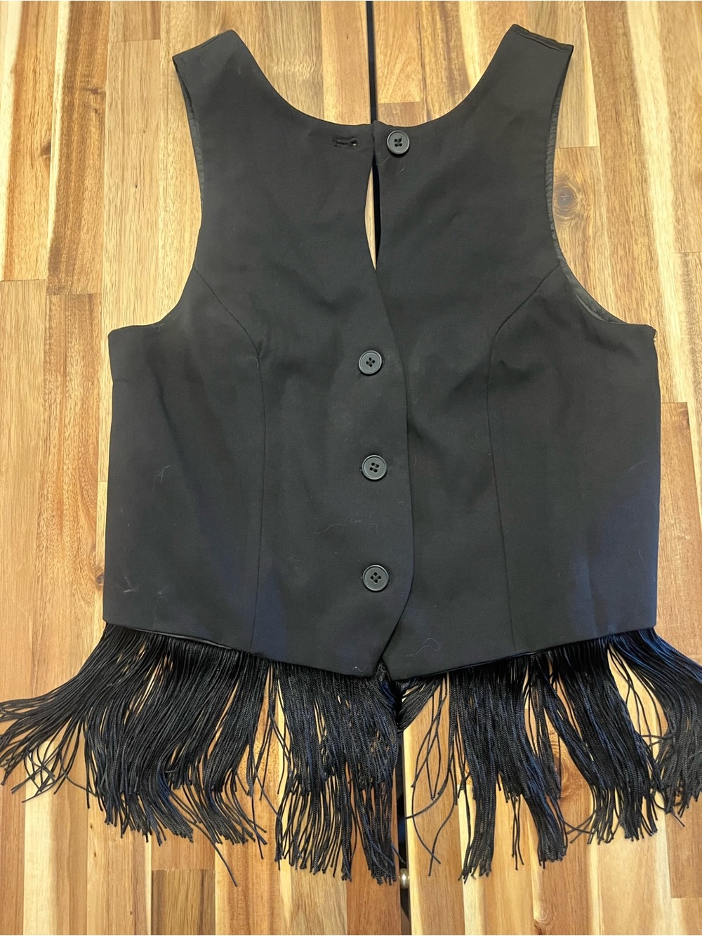 Zara Black Fringe Button-Front Vest
